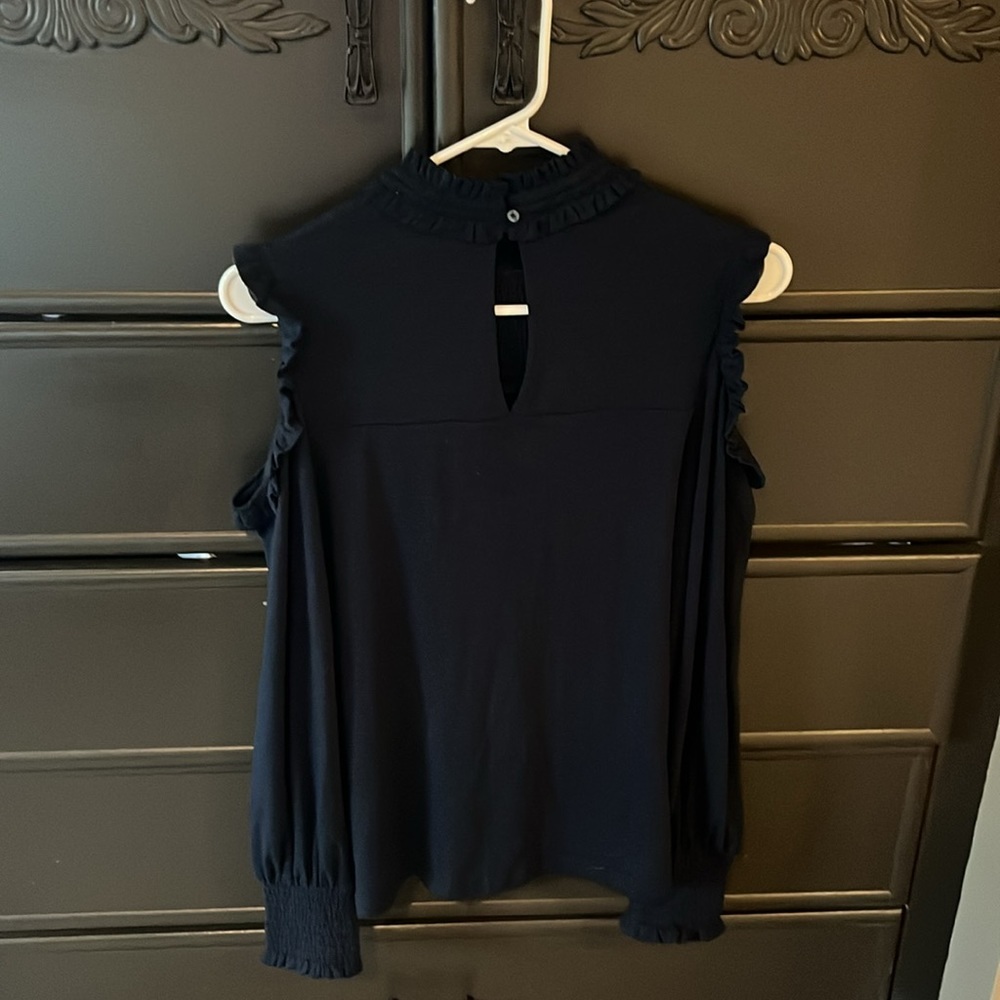 LOFT Midnight Blue Blouse with Ruffle Detail - Picture 6 of 8